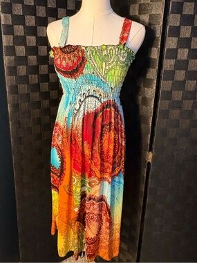 Y2K Romantic SiNi Bobo Multicolor Smocked Summer Mini Dress
